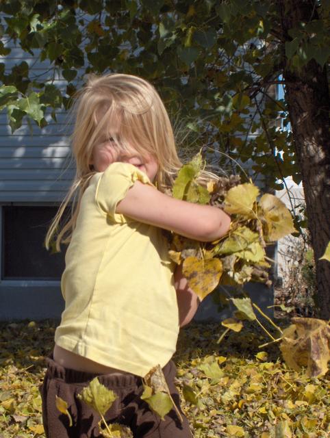 Maïka dans les feuilles